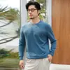 Suéter 100% cashmere outono e inverno para homens, camisa base de malha gola redonda, suéter interno de gola baixa para homens jovens e de meia-idade, direto do fabricante