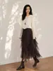 Falda asimétrica de retazos de encaje de diseñador Feiyuan para mujer, nueva para principios de otoño, de cintura alta, adelgazante, color liso, línea A, falda de malla