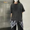 Camiseta Básica de Manga Curta Lavada com Aspecto Desgastado de Algodão Puro Pesado Feminina Verão Solta Estilo Básico Versátil Ombro Caído Lisa Cor Sólida