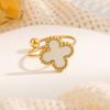 Nuevo anillo de acero de titanio de trébol de cuatro hojas para mujer, anillo ajustable, diseño compacto pequeño y fresco, joyería al por mayor