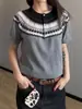 Camiseta de Manga Curta para Mulheres, Marca da Moda, Verão, Caimento Solto, Mangas 3/4, Novo Modelo 2026, Estilo Influenciador Digital, Top Simples Estampado