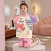 Pijamas infantis de verão para meninas, pijamas de algodão de seda gelada, faixa fina para meninos grandes, manga curta, terno para pais e filhos, mãe e filha