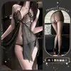Lencería sexy Hemei, sin espalda, seductora, malla transparente, ardiente, transparente, cuello halter de mariposa, camisón con tirantes, ropa de dormir, uniforme de puro deseo