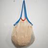 Bolsa de red grande con forro de bloques de color, moderna bolsa de hombro para colgar, bolsa de compras de viaje, bolsa tejida portátil y gruesa, bolsa de malla de algodón