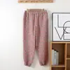 Pantalones de Pijama de Gasa Teñida en Hilo de Algodón Puro para Mujer, Adecuados para Todas las Estaciones, Pantalones de Casa con Puño que Se Pueden Usar Afuera, Hechos 100% de Algodón, Disponibles en Varios Colores, Pantalones Largos de Corte Holgado
