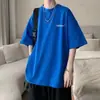 Camiseta Tendência com Estampa de Letras para Homens, Top de Verão Vinho de Manga Curta, Camiseta Solta de Meia-Manga, Camisa Básica para Homens