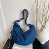 Bolso de Mezclilla de Hombro Único con Cordón y Lazo Lavado Estilo Retro Coreano Estilo Ins Hermana Joven Sensación Relajada Bolso Cruzado Versátil