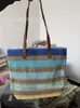 Bolsa Tote Nova Cor Risca Comércio Exterior Bolsa de Ombro Fresca Artística Bolsa de Ombro de Palha com Corda de Cânhamo Cor Doce