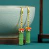 Diseño Original Retro Nuevo Estilo Chino Pendientes de Bambú Esmaltados Pintados con un Ambiente de Estilo Nacional, Accesorios Florales para Mujer