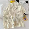 (Precio del paquete) Conjunto de dos piezas de algodón nube doble corto de manga corta de 120g, pijama dulce y lindo para casa para mujer