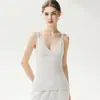 Nuevo impresionante chaleco sin mangas de 35% cachemira con cuello en V, color liso, con un diseño cruzado y detalle de lazo asimétrico en la parte delantera