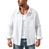Comércio Exterior Transfronteiriço Camisas Masculinas de Algodão e Linho de Manga Longa, Camisas Largas de Tamanho Grande, Tops de Tecido de Linho, Camisas de Algodão e Linho Estilo Chinês para Homens