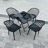 Conjunto de Mesa y Sillas Moderno para Exterior para Área de Ocio en Balcón, Mesa Redonda de Acero al Carbono para Patio al Aire Libre, Muebles de Plástico para Uso en Exterior de Tienda de Té de Leche