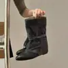 Botas Femininas de Salto Anabela com Cadarço 2026 para Outono e Inverno, Botas Elegantes de Bico Fino para Calçar, com Design Pregueado, Estilo Vintage