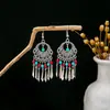 Pendientes Bohemios Azules de Turquesa Estilo Étnico Europeos y Americanos, Pendientes de Borla de Metal Plateado Imitación, Joyería de Borla Vintage para Orejas al por Mayor