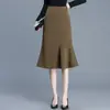 Moderna falda midi bodycon de cola de pez con retazos para mujer, otoño 2026 nueva, de cintura alta, corte ajustado, profesional