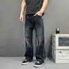 Jeans de Pierna Recta Lavados Retro Americanos de Marca de Moda para Hombre Pierna Recta Holgada Corte Limpio Pantalones Simples con Patrón de Rayo