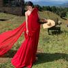 Fotografia de Viagem do Noroeste de Xinjiang Vestido Vermelho Bonito de Alta Qualidade Vestido Longo de Férias no Deserto Roupão