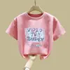 2308# Niños y Niñas Verano 2025 Nueva Ropa Infantil Mediana y Grande Camiseta de Verano Infantil Estilo Occidental Camiseta de Manga Corta de Algodón Puro