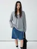 Camiseta com capuz listrada color block estilo retrô de alta qualidade para mulheres, top solto e casual de manga longa para o início do outono