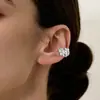 Clip para oreja de zircón con forma de pluma de diseño elaborado y de alta gama, de doble capa, completamente incrustado de diamantes, forma de espiga de trigo, clip para cartílago de la oreja sin perforación, versión ancha, pendiente colgante para la oreja con forma de hoja
