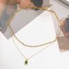 Collar con colgante de etiqueta cuadrada geométrica de doble capa de acero inoxidable para mujer, dorado, simple, personalidad, joyería de Instagram NC-849