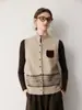 Colete Tricotado Jacquard de Caxemira em Camadas Outono Inverno Feminino Padrão Fair Isle Fio Sem Mangas Cardigan com Lapela Colete Quente