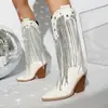 Botas Callejeras Puntiagudas Remaches Lentejuelas 40 Europeo y Americano Tiro 48 Moda de Comercio Exterior Borla Botas de Talla Grande Botas de Mujer Botas de Tacón Alto Grueso