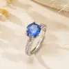 Anel Europeu e Americano Simples de Pedra Oval com Aro Totalmente Diamantado Zircônia com Garra Quatro Pontas Aberto Ajustável Anel de Dedo Joia Multicor Cross-Border