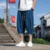 Pantalones cortos de estilo chino de seda helada de verano, ligeros, bordados, tipo harén, hip-hop, nuevos pantalones cropped retro modernos de estilo chino para hombre