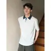 Camisa Polo Patchwork da Moda Estilo Americano, Camiseta Masculina de Verão Manga Curta Fina de Caimento Solto Fresca, Top Pesado de Meia Manga para Homens