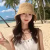 Chapéu de Pescador de Linho Tricotado Vazado Estilo Japonês para Mulheres, Chapéu de Balde Fino Respirável de Verão Que Faz o Rosto Parecer Menor, Chapéu de Balde com Proteção Solar