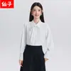 Conjunto de dos piezas para otoño e invierno, profesional, azul, con corbata y lazo, blusa de manga larga para mujer, al por mayor transfronterizo