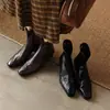 Botines retro de tacón grueso de piel de oveja con punta cuadrada de 5.5 cm, botines Chelsea patchwork para mujer, versátiles botines elásticos hasta la mitad de la pantorrilla para ir al trabajo