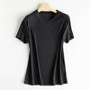 <;Algodón Pi Ma>; Camiseta Fresca y Sin Arrugas de Seda de Morera, Camiseta Sencilla de Algodón Merceizado con Cuello Redondo para Mujer, Manga Corta Ajustada T26 Primavera/Verano