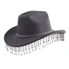Sombrero de Vaquero de Fieltro con Borlas Borde Ancho Occidental Fiesta Fiesta Sombrero de Mujer de Alta Gama 2025 Nuevo Sombrero de Copa para Hombre