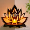 Prateleira de Parede em Madeira com Mandala em Forma de Lótus para Sala de Meditação e Canto de Decoração de Estúdio de Yoga
