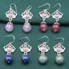Pendientes de plata de ley S925 con cuentas redondas de loto lapislázuli jade pendientes vintage desgastados simples pendientes joyería al por mayor