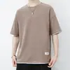 Camiseta de Manga Curta para Comércio Exterior Verão Novo Estilo Padrão Waffle Masculina Solta Tamanho Grande Meia Manga Estudante Casual Tendência Marca Top Roupa