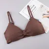 Ropa interior de tirante de hilo con cremallera en el pecho para niña estudiante, color caramelo, deportiva, sexy, sujetador, chaleco de belleza, top de tubo