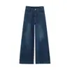 Jeans Azul Escuro de Perna Larga para Mulheres Verão Fino 2025 Novo Cintura Alta Slim Solto Evasê Primavera Calça Reta