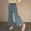 Pantalones vaqueros casuales de color sólido coreanos para niñas de Huzhou Zhili, ropa infantil de primavera 2025, pantalones holgados de campana para niños
