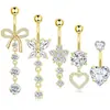 Bestseller transfronteiriço de fabricante de joias: Conjunto de 5 peças de joias para piercing corporal, anel de umbigo em formato de coração com diamantes, anel de umbigo, fecho de umbigo