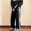 Pantalones deportivos de pana a rayas americanos para hombre, otoño e invierno, pantalones de estudiante de secundaria para hombre, pantalones casuales holgados rectos de pierna ancha
