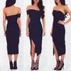Moda Femenina Nueva de Comercio Exterior Europeo y Americano Wish Dunhuang Vestido Bodycon Sexy de Manga Raglán con Abertura Falda de Longitud Media