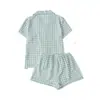 Conjunto Casual de Pijama Cardigan Leve com Textura Bolha Europeu e Americano para Mulheres, Exportação Manga Curta Shorts Respirável Roupa de Casa