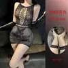 Lencería Erótica para Mujeres Jóvenes, Atuendo Sexy de una Pieza de Malla, Medias de Malla Seductores y Apasionados con Abertura en la Entrepierna, Una Pieza de Seda Negra, Al por Mayor