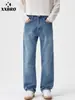 Jeans Acampanados de Pierna Recta Muxi Clothing para Hombre, Sensación de Alta Gama, Pantalones Largos Azules Versátiles para Commuter de Otoño e Invierno