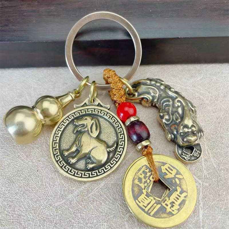 五帝钱十二生肖钥匙挂件