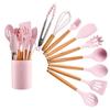 Set de 11 piezas de utensilios de cocina de silicona con mango de madera rosa transfronterizo, espátula de cocina antiadherente, utensilios de cocina, juego de cocina